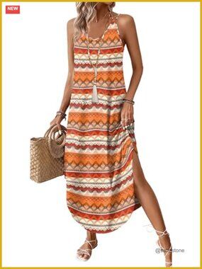 Boho Halter Maxi Dress for Women Sleeveless Summer Beach Vacation